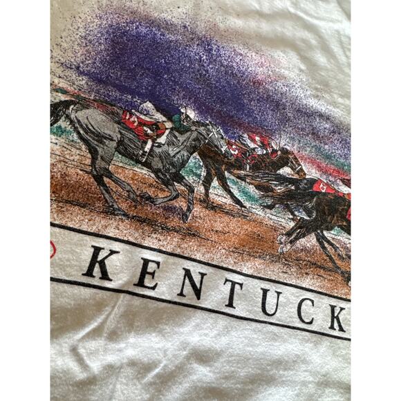 Vintage 2002 Kentucky Derby Horse Racing Artwork  M White FOTL Heavy T-Shirt - Picture 5 of 7